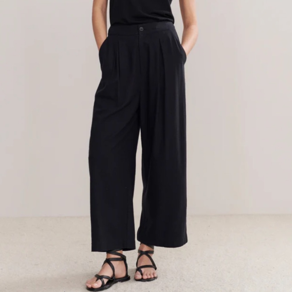 Jenni Kayne 100% Silk Wide Leg Relaxed Trouser Black NWT Size 4